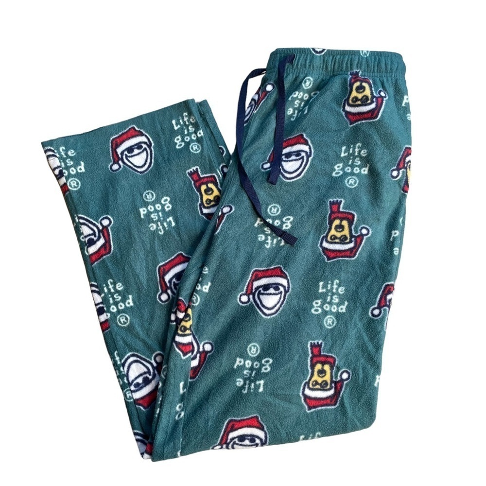 Men's Life Is Good Dog Christmas Holiday Sleepwear/Lounge Pants Green Size L